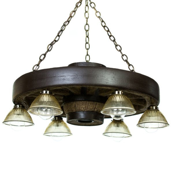 Small Wagon Wheel Chandelier With Downlights