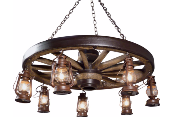 Large Wagon Wheel Chandelier with Lanterns